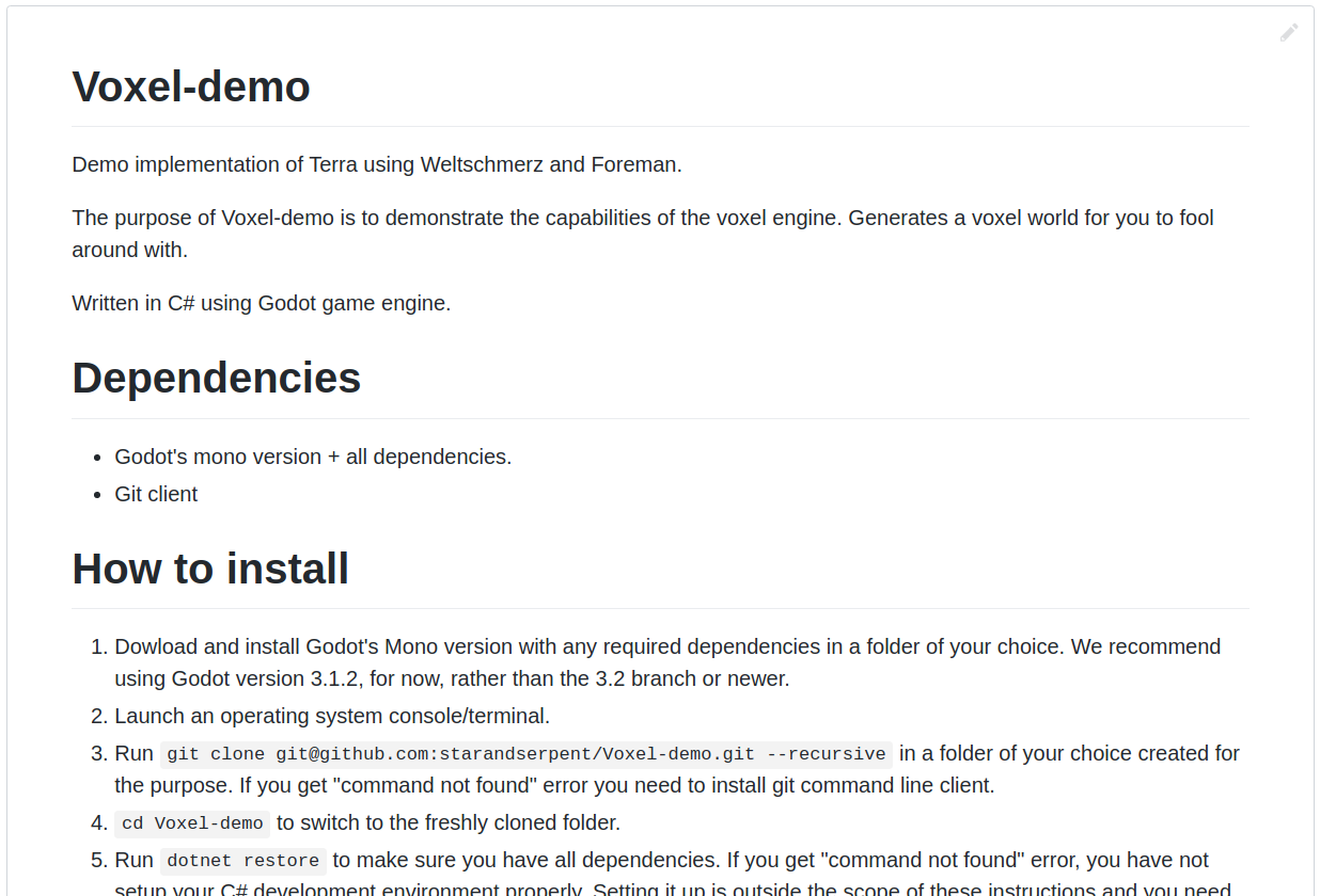 Github Voxel-demo readme